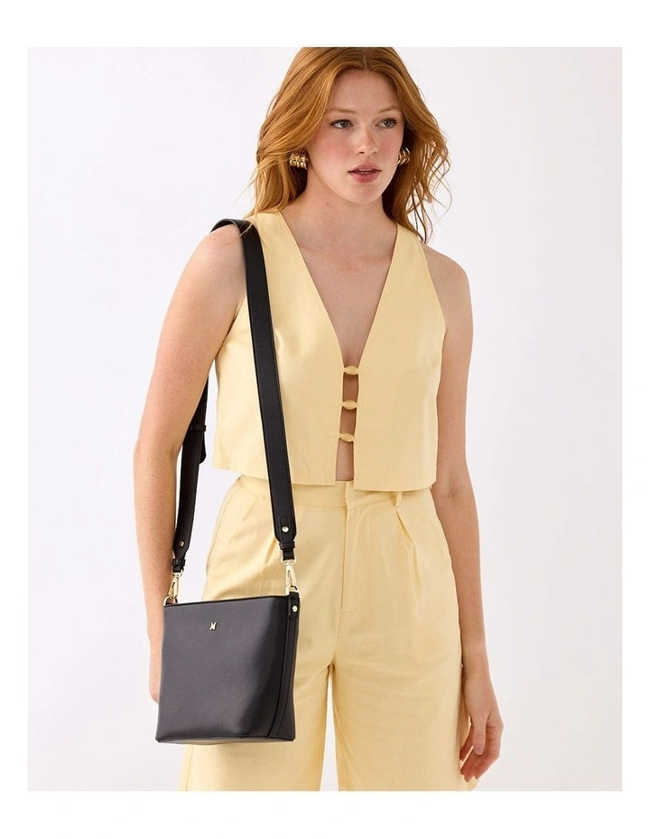 Remi Zip Top Bucket Crossbody Bag in Black image 3