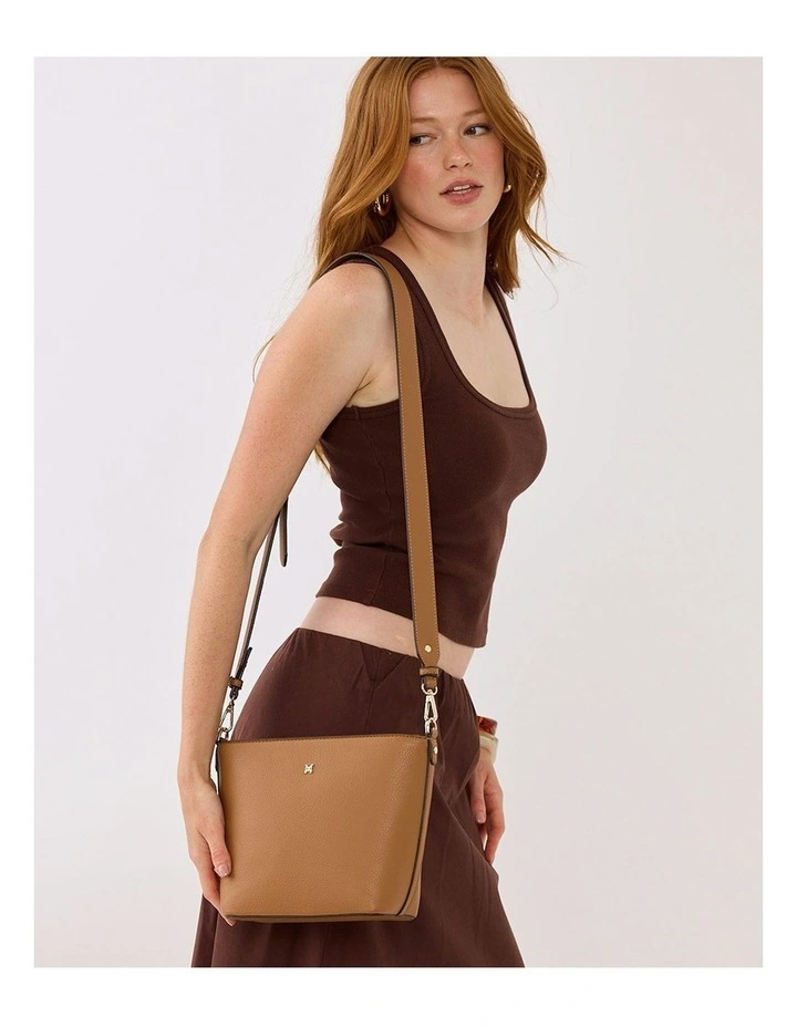 Remi Zip Top Bucket Crossbody Bag in Brown image 2
