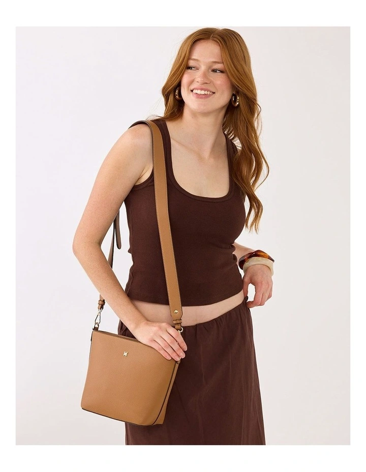 Remi Zip Top Bucket Crossbody Bag in Brown image 3