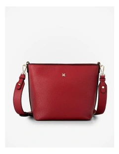 Remi Zip Top Bucket Crossbody Bag in Red