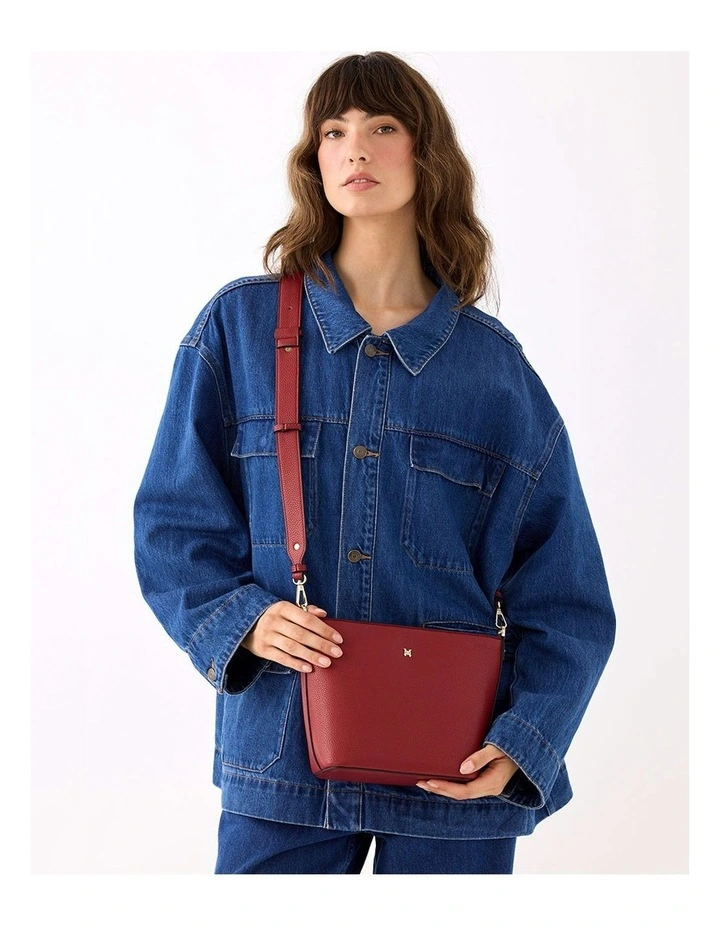 Remi Zip Top Bucket Crossbody Bag in Red image 2