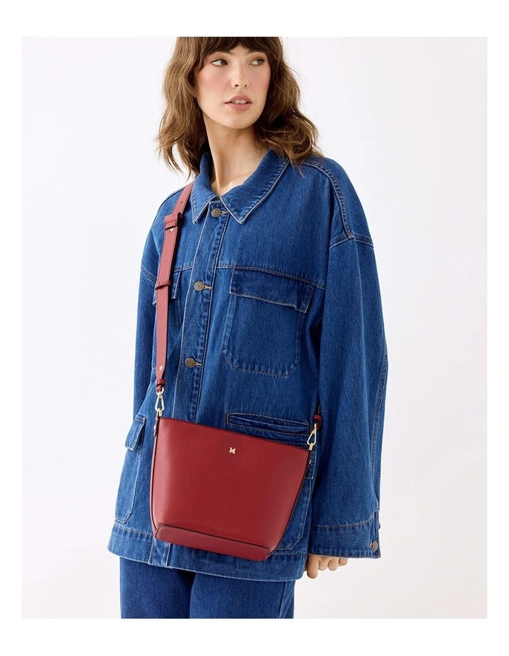 Remi Zip Top Bucket Crossbody Bag in Red image 3