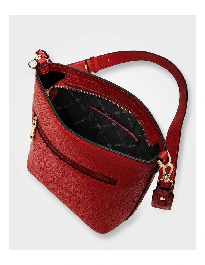 Remi Zip Top Bucket Crossbody Bag in Red image 6