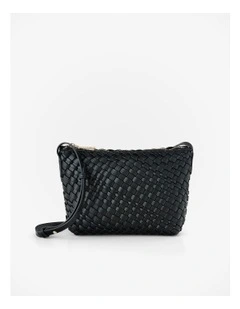 Leah Weave Small Zip Top Crossbody Bag in Black