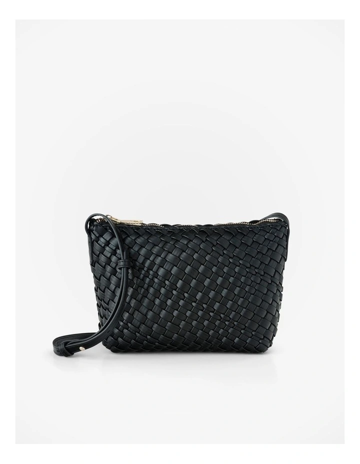 Leah Weave Small Zip Top Crossbody Bag in Black image 1