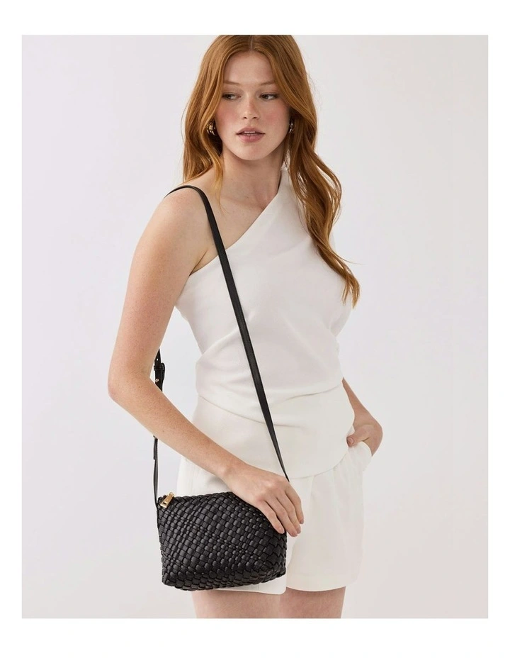 Leah Weave Small Zip Top Crossbody Bag in Black image 2