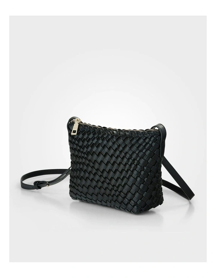 Leah Weave Small Zip Top Crossbody Bag in Black image 3