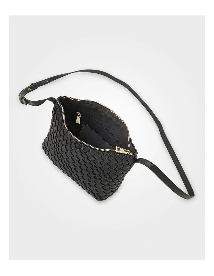 Leah Weave Small Zip Top Crossbody Bag in Black image 4
