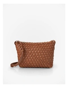 Leah Weave Small Zip Top Crossbody Bag in Brown
