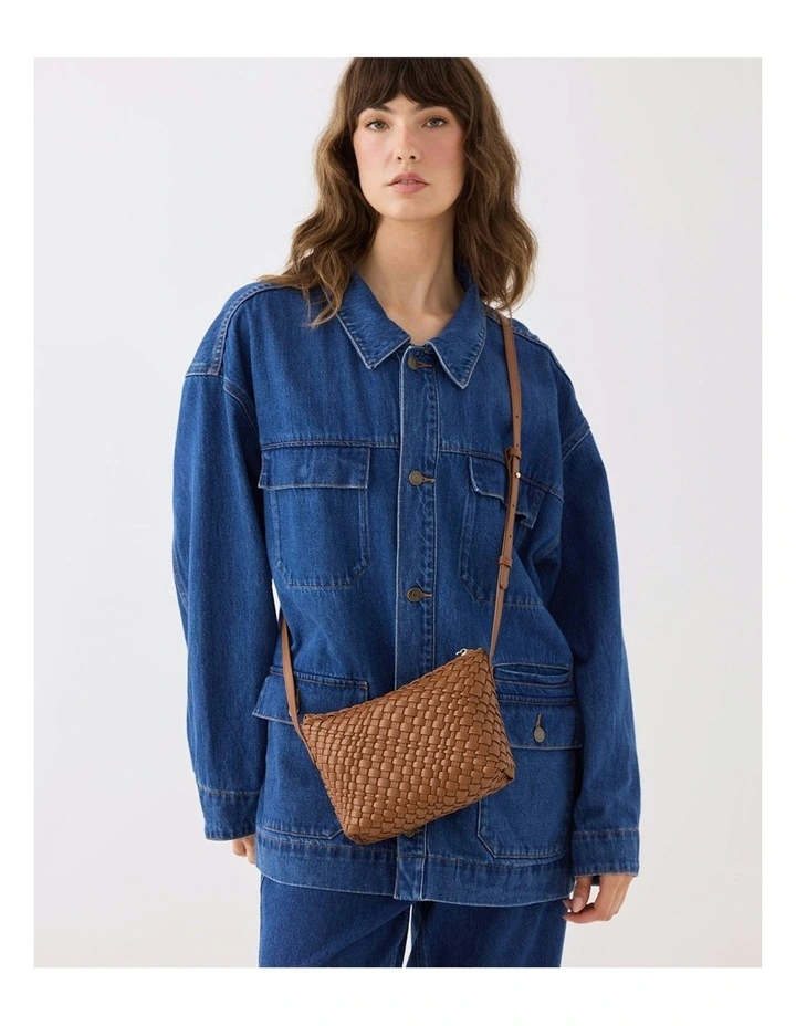 Leah Weave Small Zip Top Crossbody Bag in Brown image 2