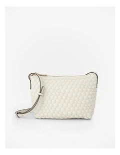 Leah Weave Small Zip Top Crossbody Bag in White
