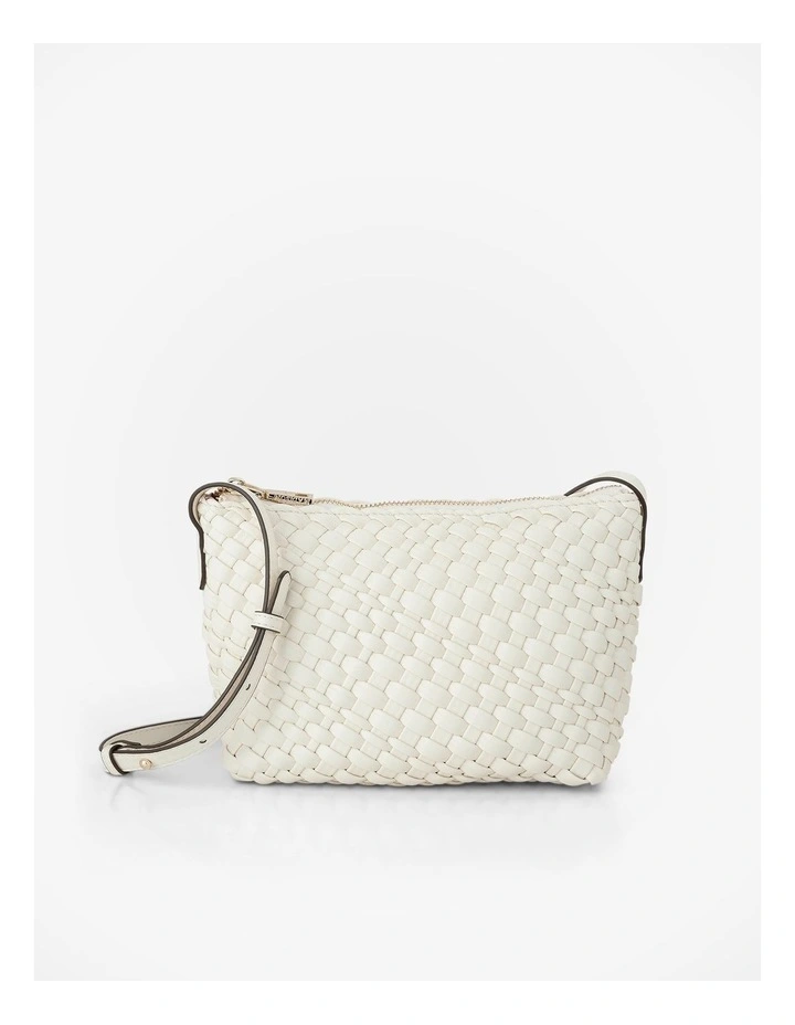 Leah Weave Small Zip Top Crossbody Bag in White image 1