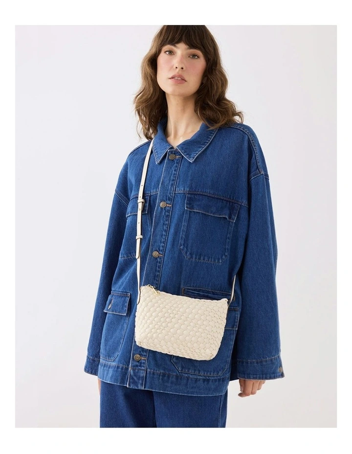 Leah Weave Small Zip Top Crossbody Bag in White image 2