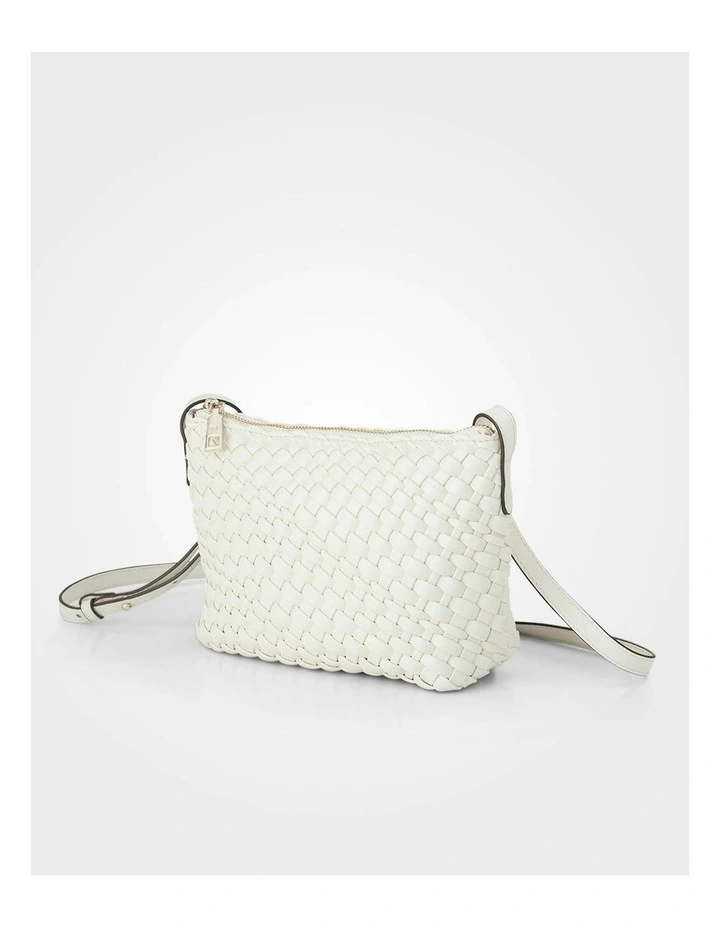 Leah Weave Small Zip Top Crossbody Bag in White image 3