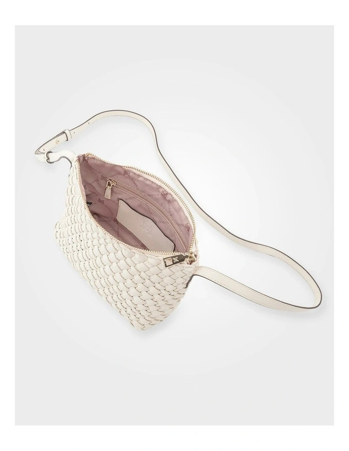 Leah Weave Small Zip Top Crossbody Bag in White image 5