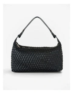 Logan Weave Zip Top Medium Hobo Shoulder Bag in Black