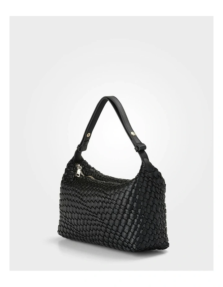Logan Weave Zip Top Medium Hobo Shoulder Bag in Black image 4