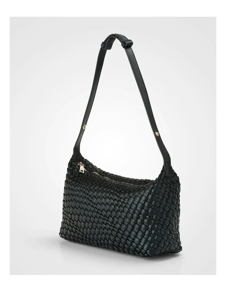 Logan Weave Zip Top Medium Hobo Shoulder Bag in Black image 5