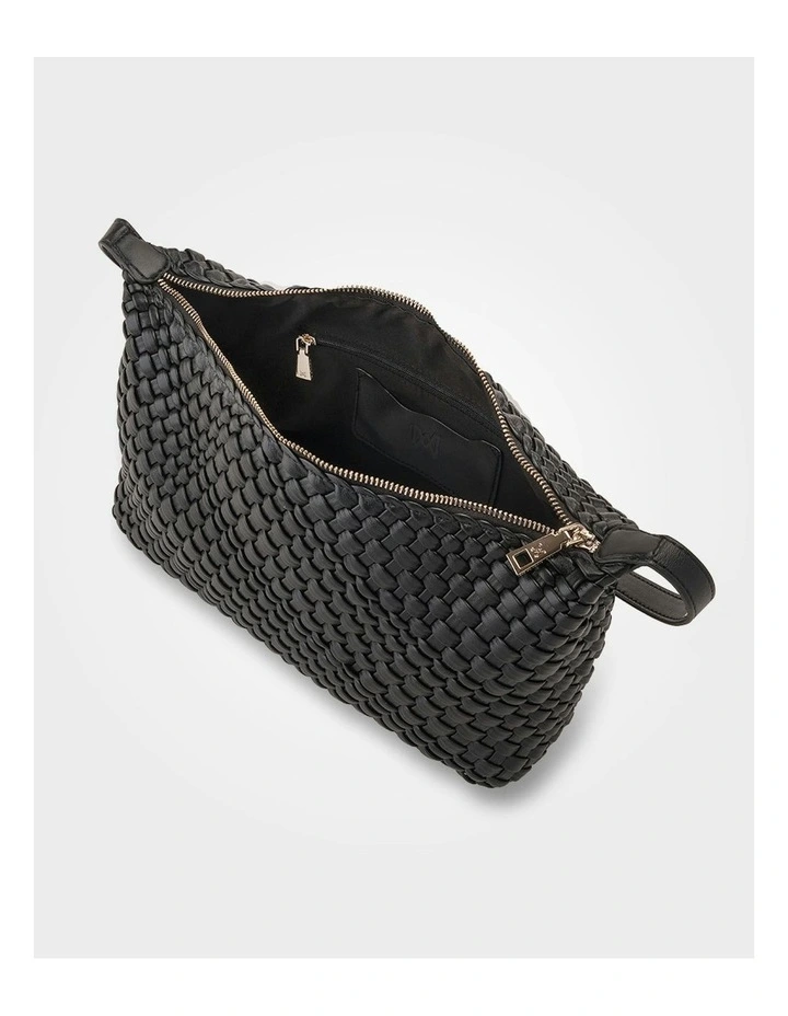 Logan Weave Zip Top Medium Hobo Shoulder Bag in Black image 6