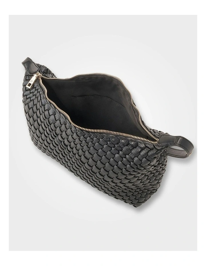 Logan Weave Zip Top Medium Hobo Shoulder Bag in Black image 7