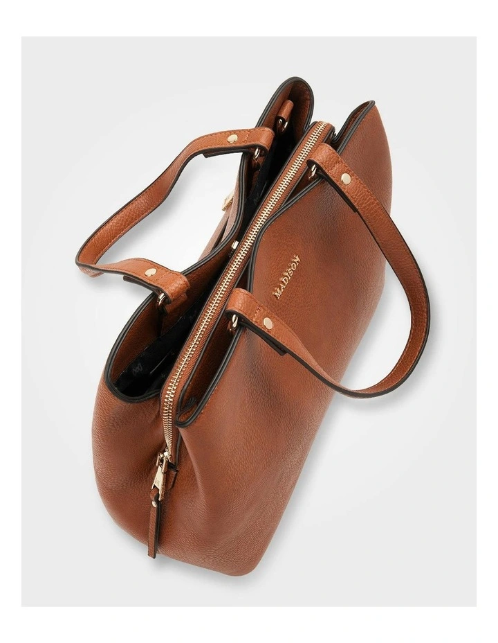 Katherine Medium Satchel with 3 Compartments & Crossbody Strap Bag in Brown image 4