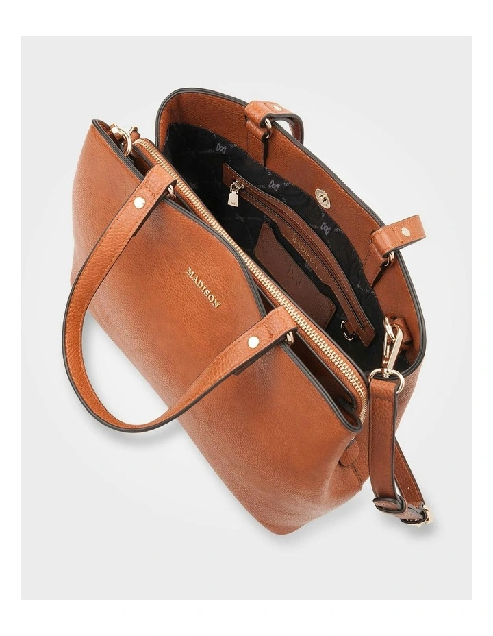 Katherine Medium Satchel with 3 Compartments & Crossbody Strap Bag in Brown image 6