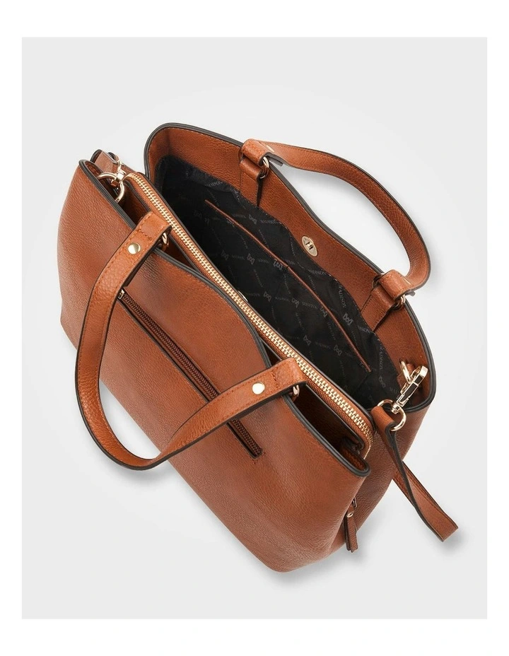 Katherine Medium Satchel with 3 Compartments & Crossbody Strap Bag in Brown image 7