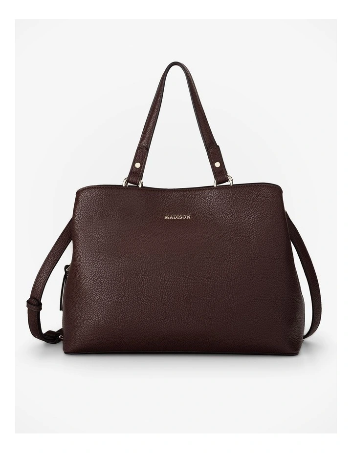 Katherine Medium Satchel with 3 Compartments & Crossbody Strap Bag in Brown image 1