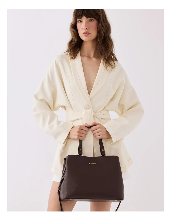 Katherine Medium Satchel with 3 Compartments & Crossbody Strap Bag in Brown image 2