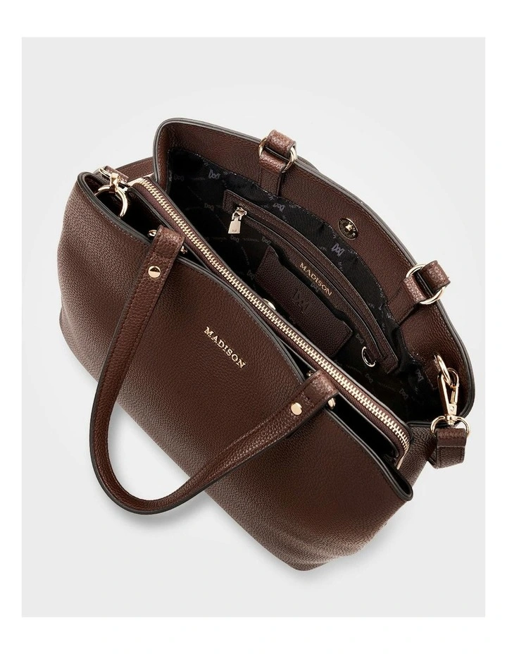 Katherine Medium Satchel with 3 Compartments & Crossbody Strap Bag in Brown image 6