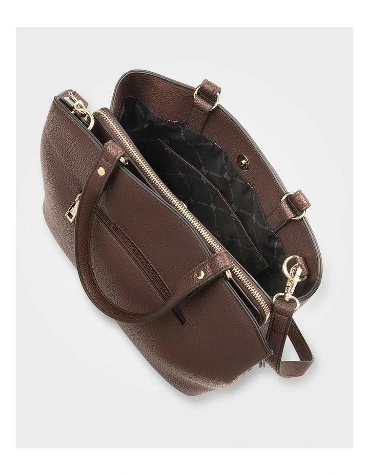 Katherine Medium Satchel with 3 Compartments & Crossbody Strap Bag in Brown image 7