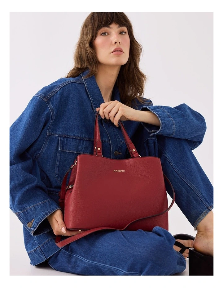 Katherine Medium Satchel with 3 Compartments & Crossbody Strap Bag in Red image 2