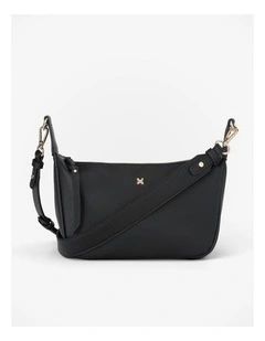 Ella Zip Top Crossbody Bag with Plait Zip Puller in Black