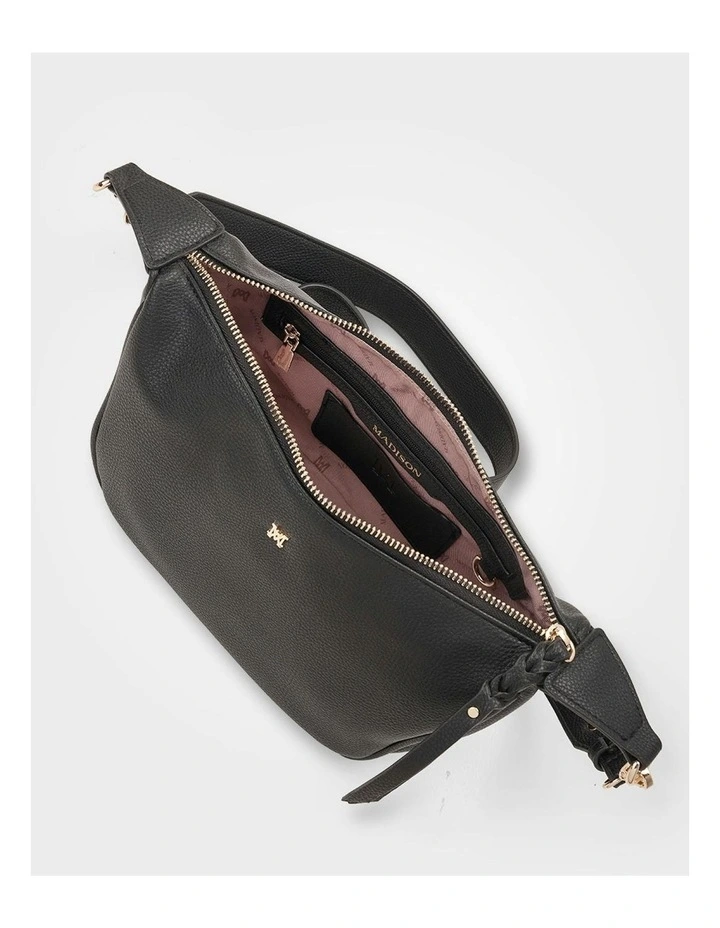 Ella Zip Top Crossbody Bag with Plait Zip Puller in Black image 5