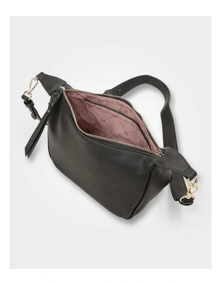 Ella Zip Top Crossbody Bag with Plait Zip Puller in Black image 6