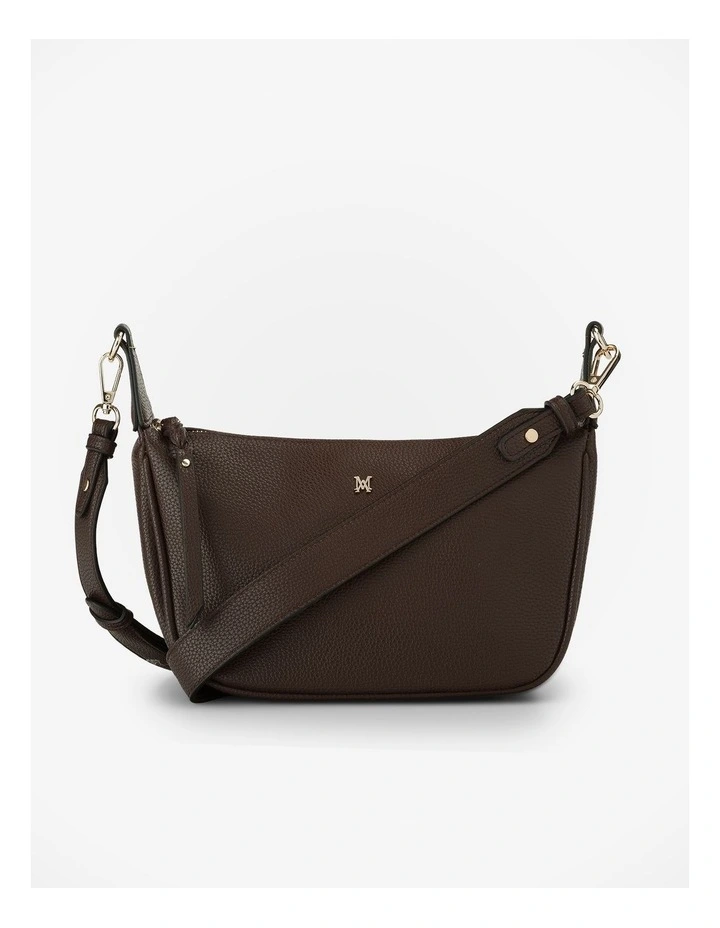 Ella Zip Top Crossbody Bag with Plait Zip Puller in Brown image 1
