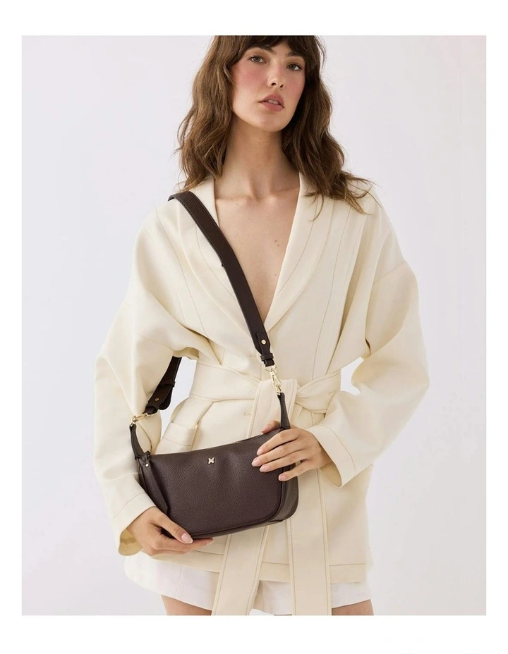 Ella Zip Top Crossbody Bag with Plait Zip Puller in Brown image 2