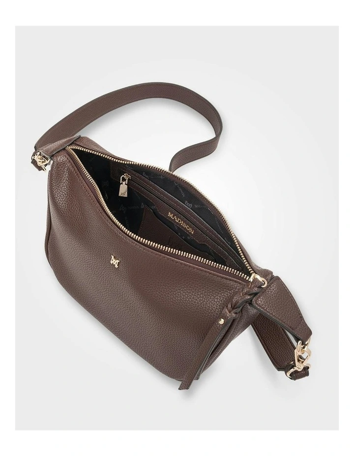 Ella Zip Top Crossbody Bag with Plait Zip Puller in Brown image 5