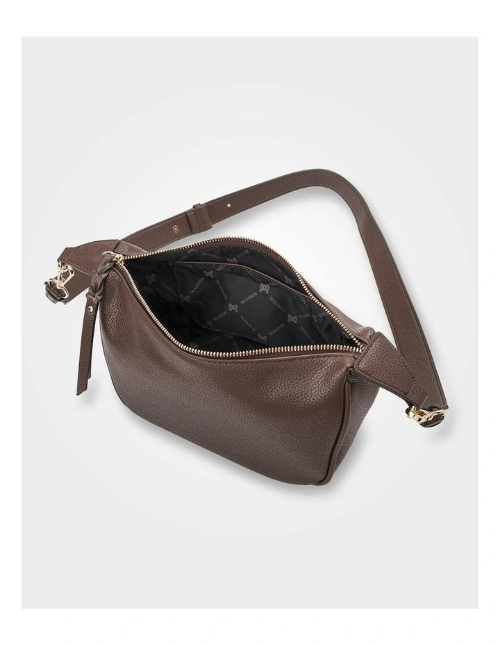 Ella Zip Top Crossbody Bag with Plait Zip Puller in Brown image 6