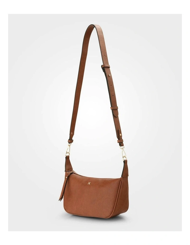 Ella Zip Top Crossbody Bag with Plait Zip Puller in Brown image 3