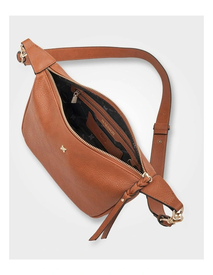 Ella Zip Top Crossbody Bag with Plait Zip Puller in Brown image 5