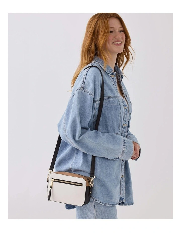 Nina Zip Front Camera Crossbody Bag in White image 2