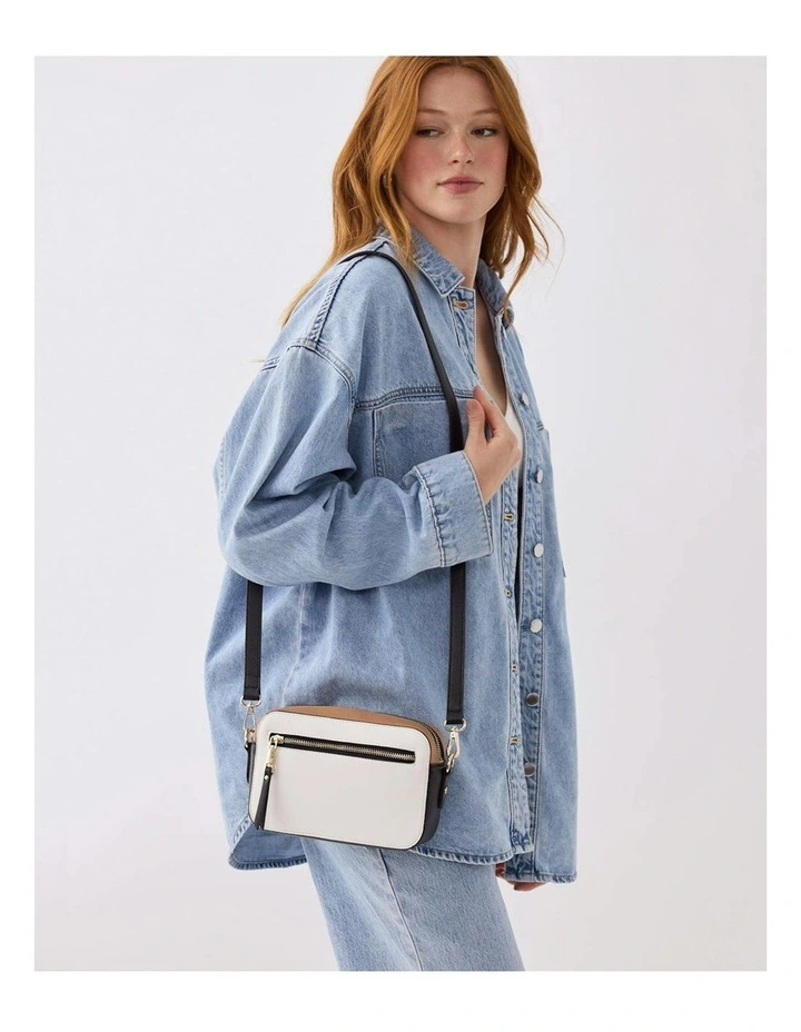 Nina Zip Front Camera Crossbody Bag in White image 4