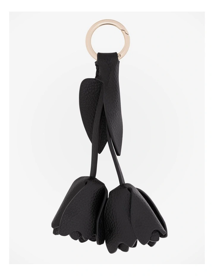 Flower & Leaf Bag Charm in Black image 1
