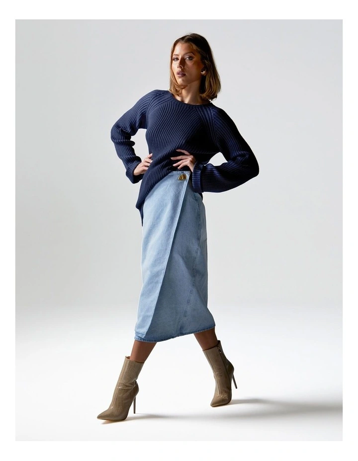 Flight Denim Wrap Skirt in Bleach Wash image 1