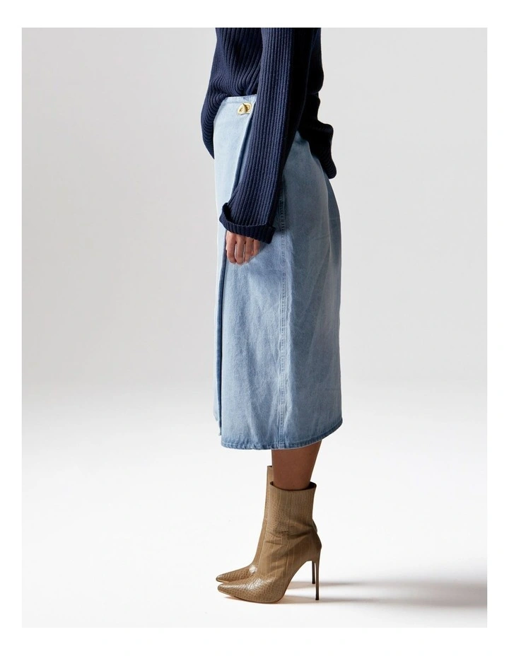 Flight Denim Wrap Skirt in Bleach Wash image 2