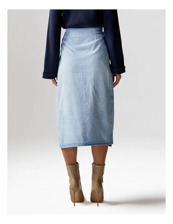 Flight Denim Wrap Skirt in Bleach Wash image 3