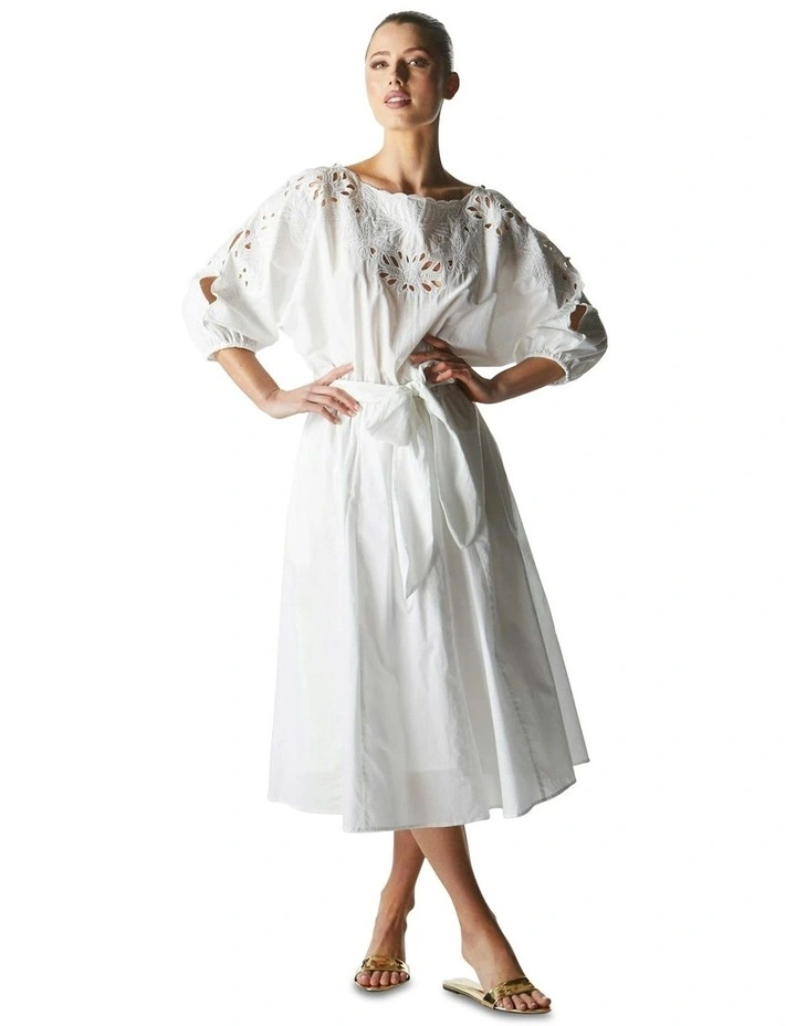 Lily Pond Embroidered Dress in White image 1