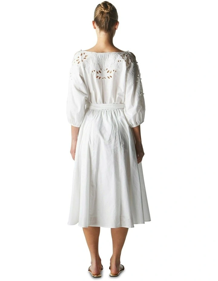 Lily Pond Embroidered Dress in White image 2