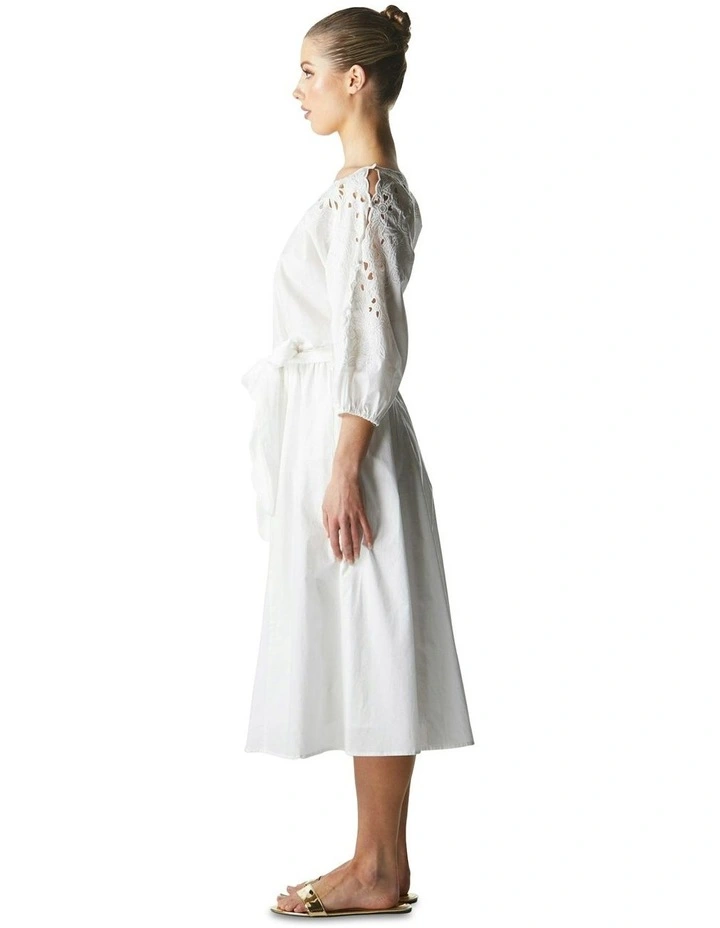 Lily Pond Embroidered Dress in White image 3